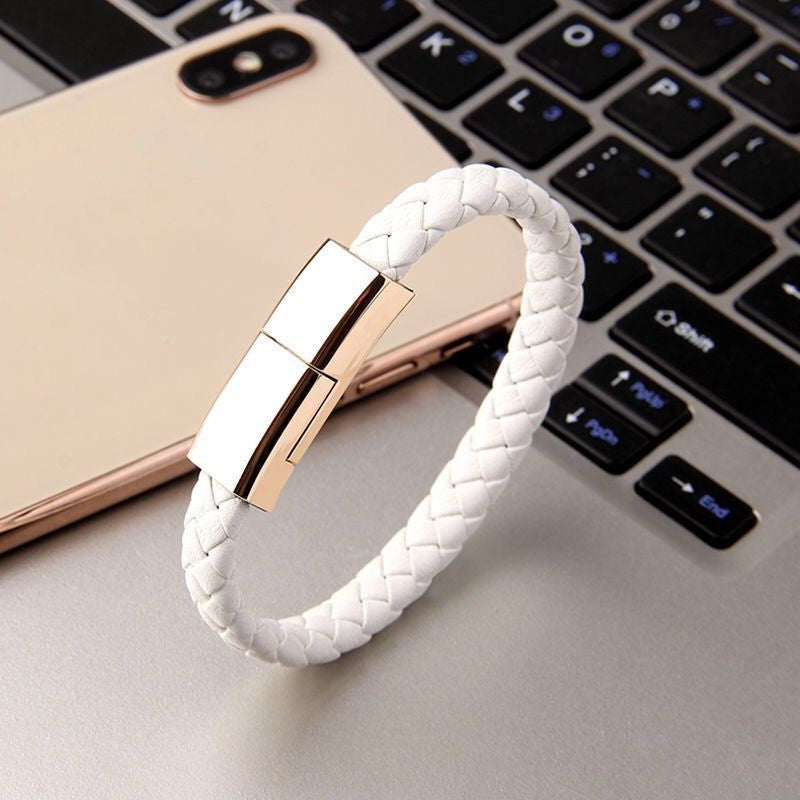 Ultimate 2-in-1 Elegance: Sleek Leather Bracelet Charger & Data Cable