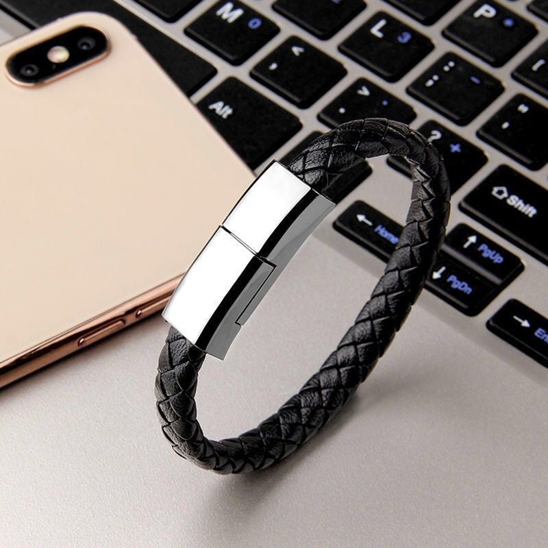 Ultimate 2-in-1 Elegance: Sleek Leather Bracelet Charger & Data Cable