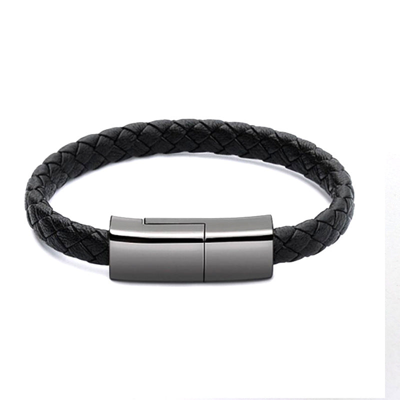Ultimate 2-in-1 Elegance: Sleek Leather Bracelet Charger & Data Cable