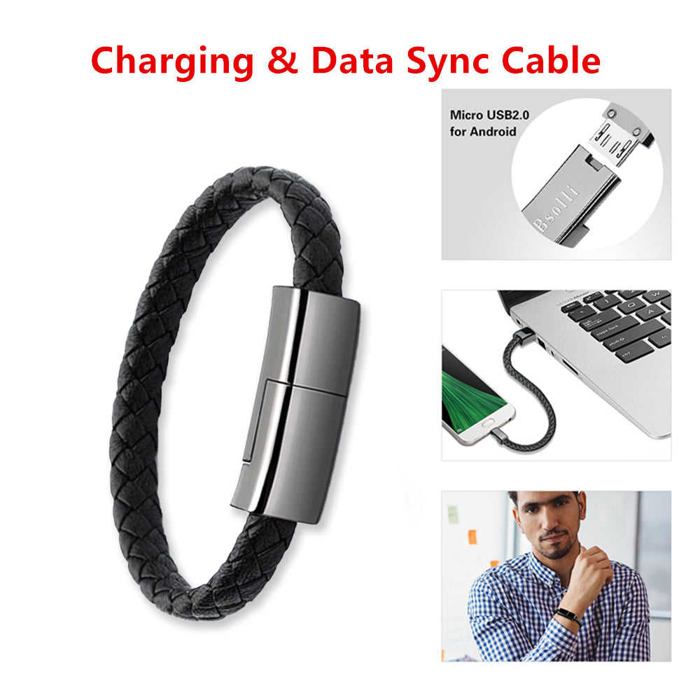 Ultimate 2-in-1 Elegance: Sleek Leather Bracelet Charger & Data Cable