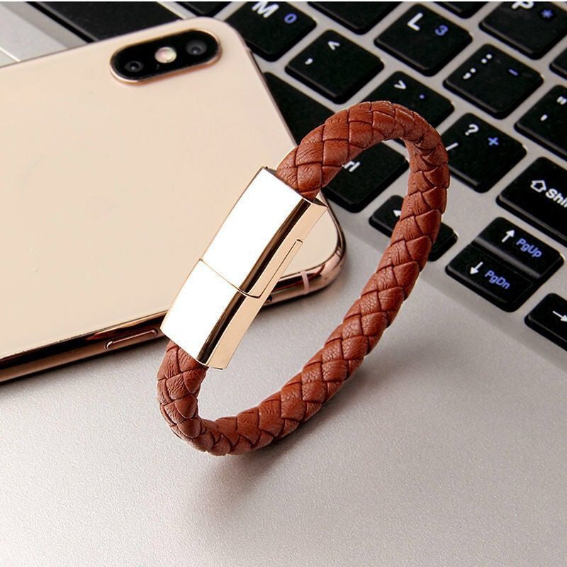 Ultimate 2-in-1 Elegance: Sleek Leather Bracelet Charger & Data Cable